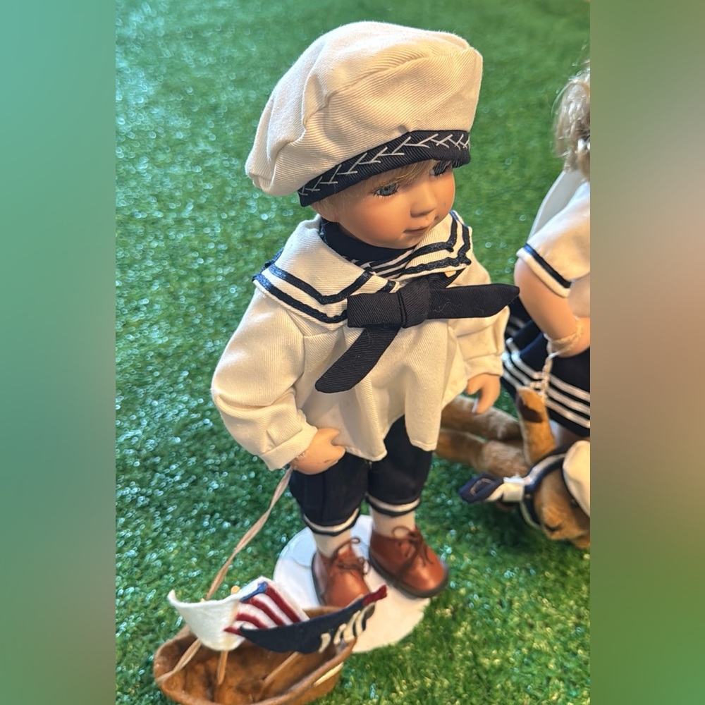 Nautical Sailor Doll Pair in Navy and White - Picture 3 of 10